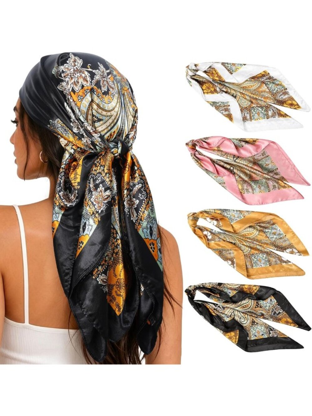 4-Pack 35" Satin Hair Scarves for Women | Silk-like Bandanas & Head Wraps